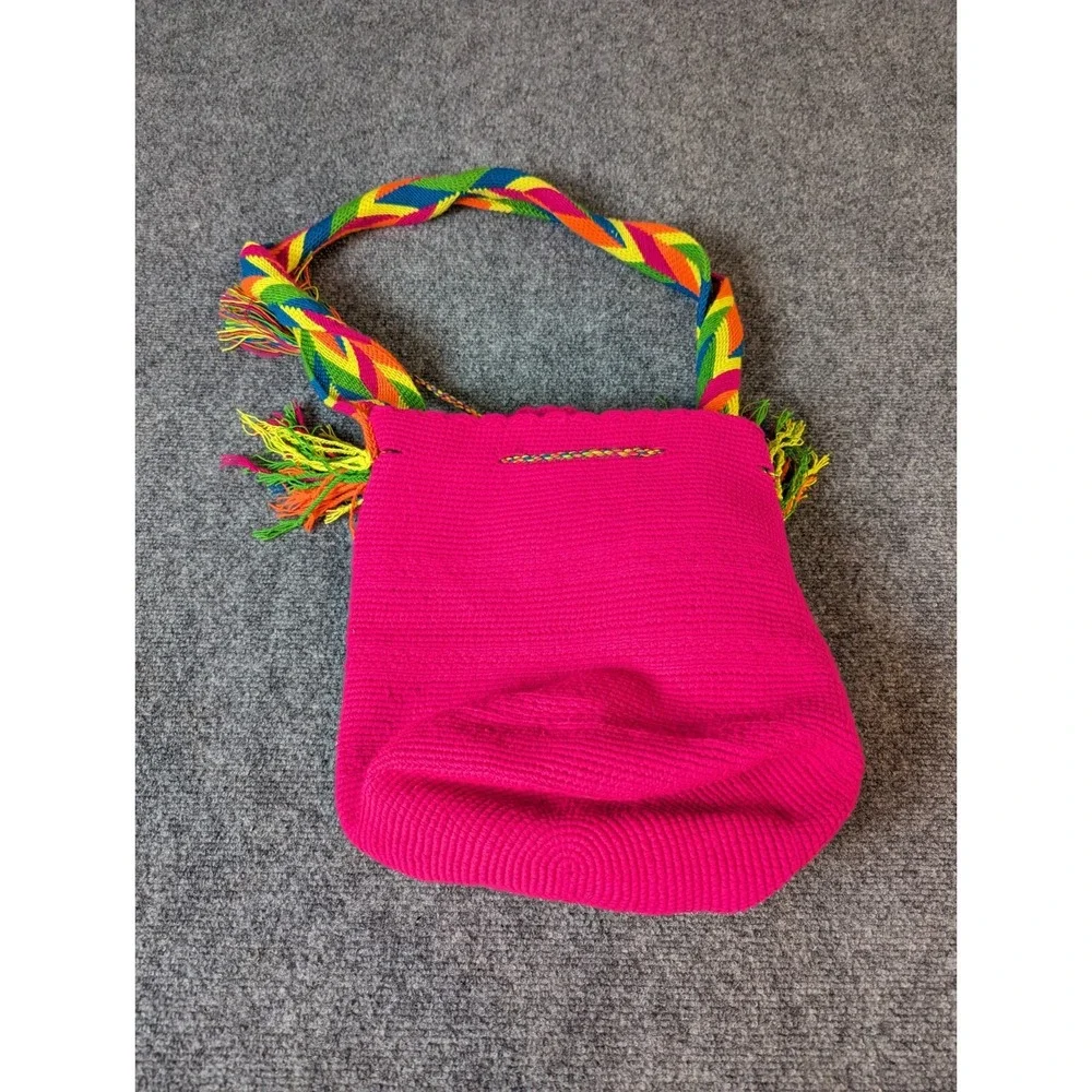 Original Handmade Wayuu Shoulder Bag From Colombia Fuchsia Color